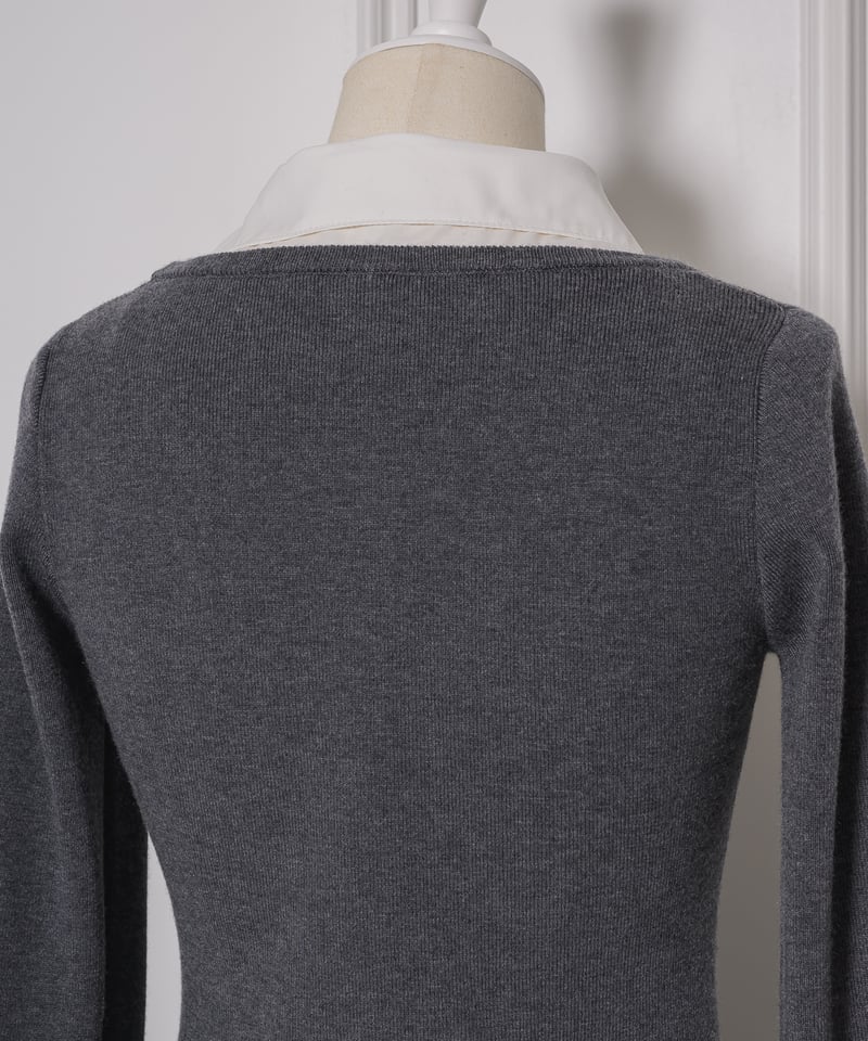 dolceliche シャツレイヤードミニニットワンピース　チャコールグレー シャツレイヤードミニニットワンピース | DOLCELICHE（ドルチェリーチェ）