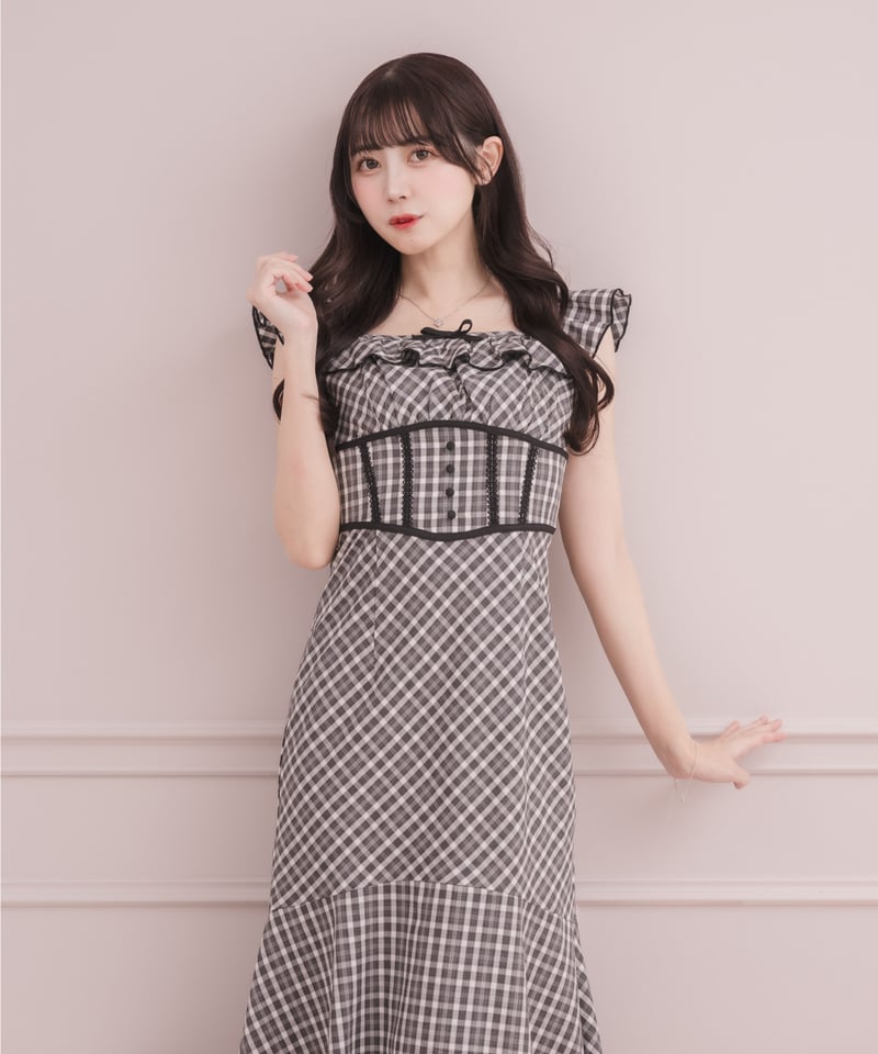 スクエアネックフリルチェックワンピース | DOLCELICHE（ドルチェ
