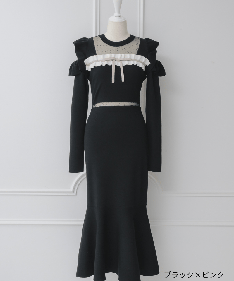 ドットチュールフリルロングスリーブワンピース | DOLCELICHE