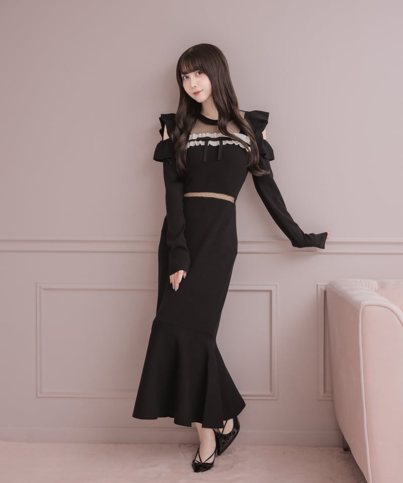 ドットチュールフリルロングスリーブワンピース | DOLCELICHE