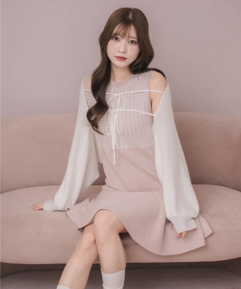 千鳥柄ミニニットワンピカーデセット | DOLCELICHE（ドルチェ