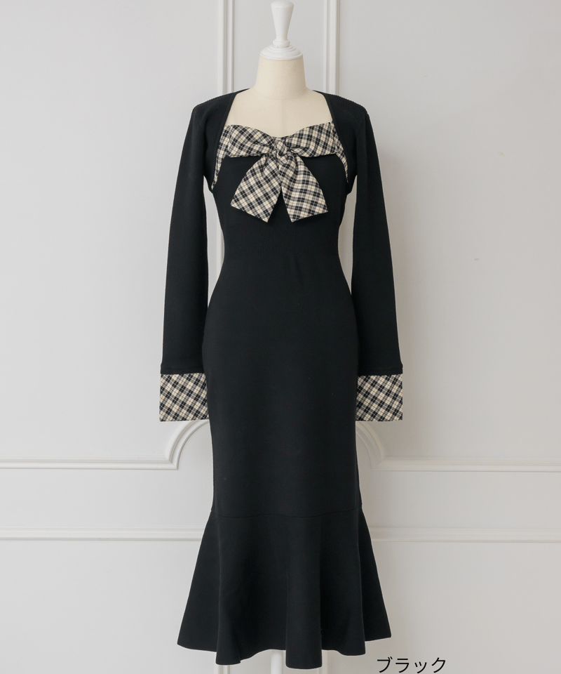 ボレロ付きチェックリボンニットワンピース | DOLCELICHE（ドルチェ