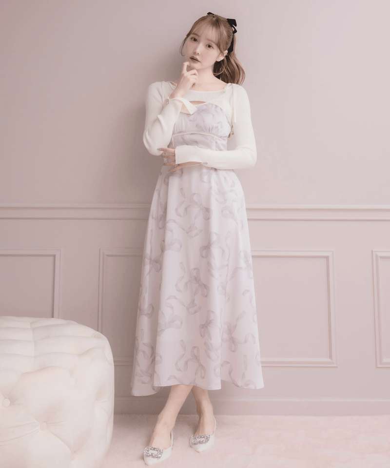 ニットトップス×リボンプリントワンピース | DOLCELICHE（ドルチェ
