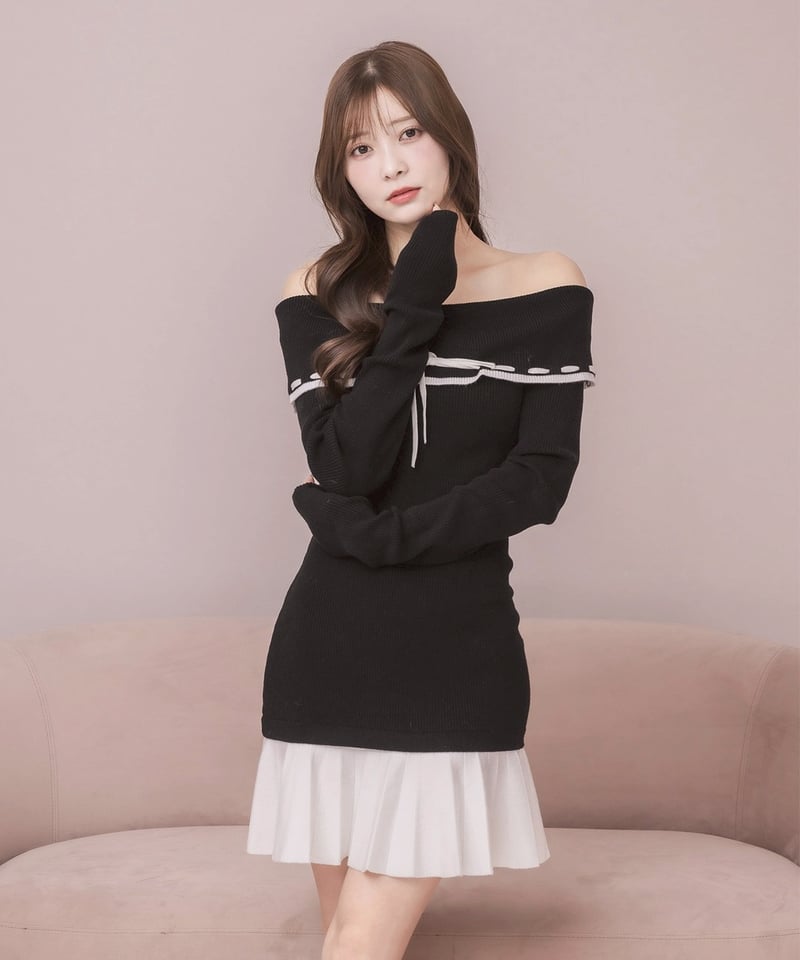 オフショルバイカラーミニニットワンピース | DOLCELICHE