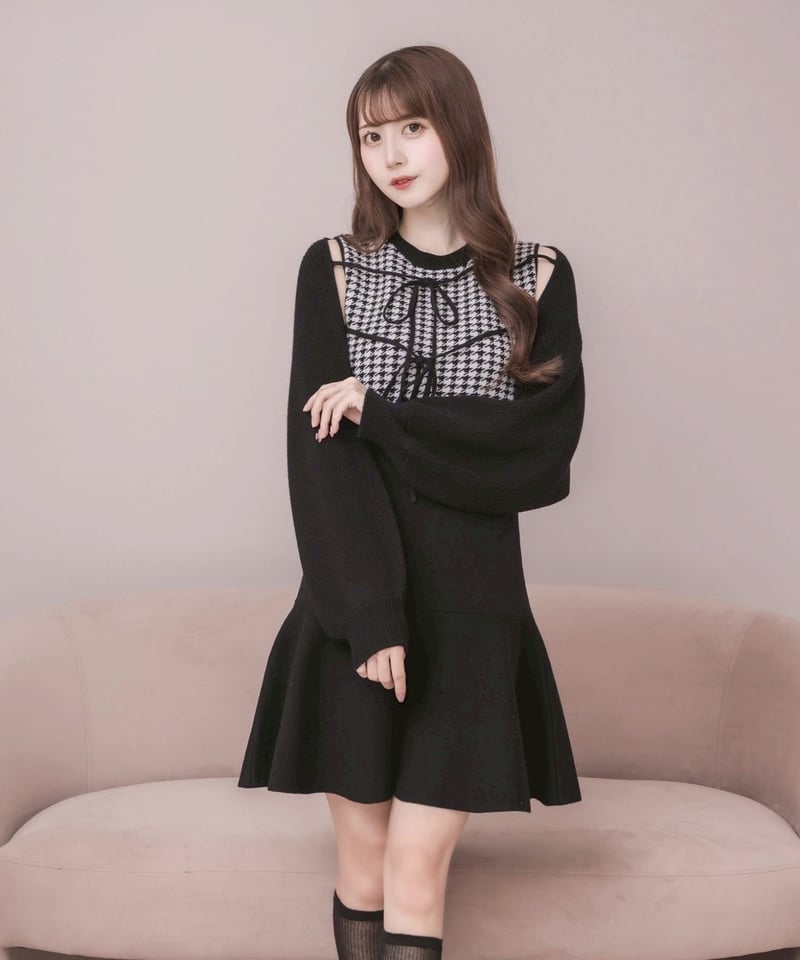 千鳥柄ミニニットワンピカーデセット | DOLCELICHE（ドルチェ