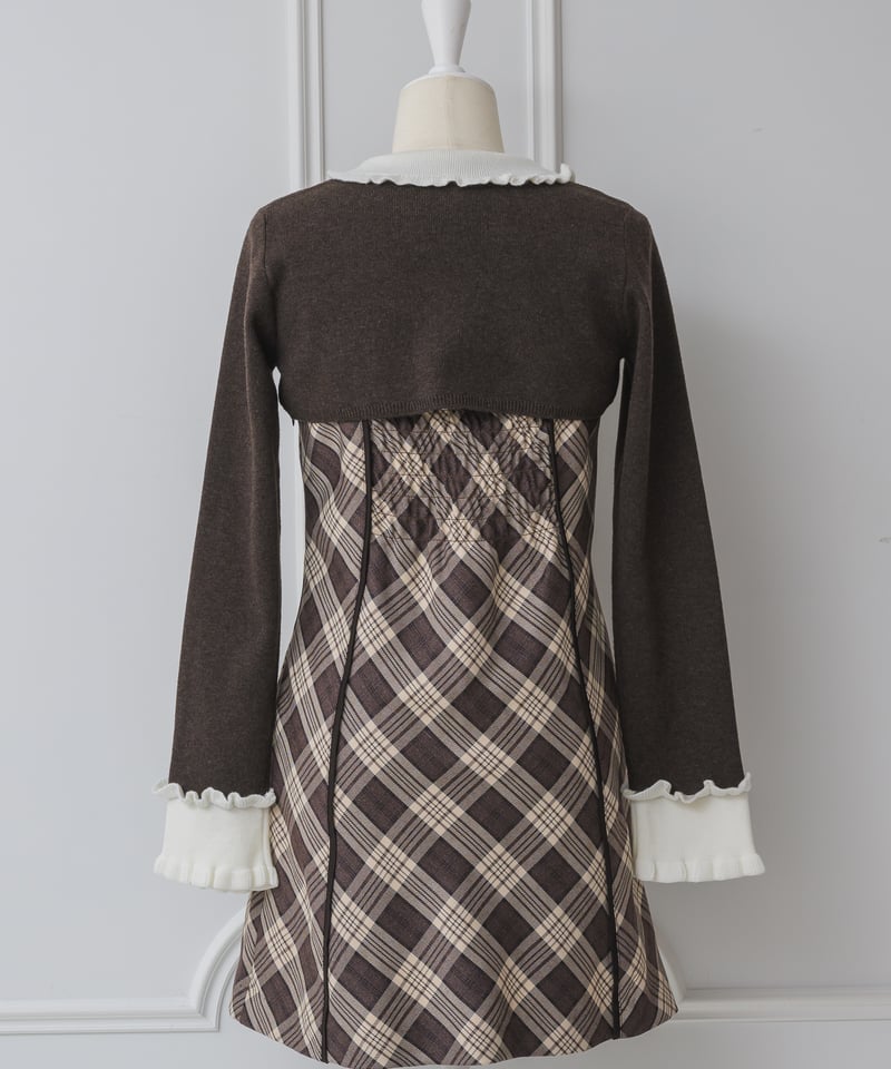フリルカラーニット×チェックミニワンピースセット | DOLCELICHE