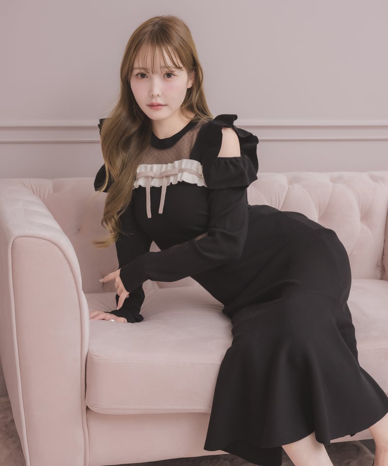 ドットチュールフリルロングスリーブワンピース | DOLCELICHE