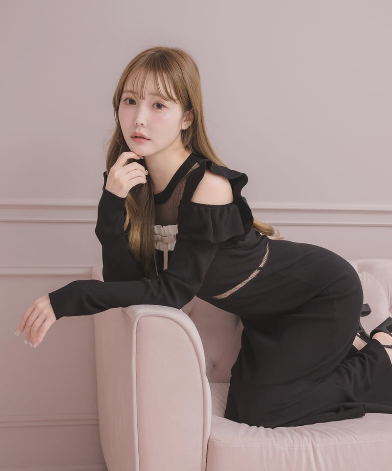 ドットチュールフリルロングスリーブワンピース | DOLCELICHE