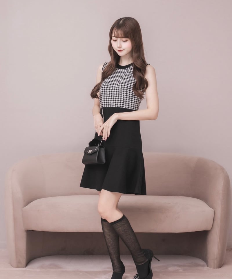 千鳥柄ミニニットワンピカーデセット | DOLCELICHE（ドルチェリーチェ）