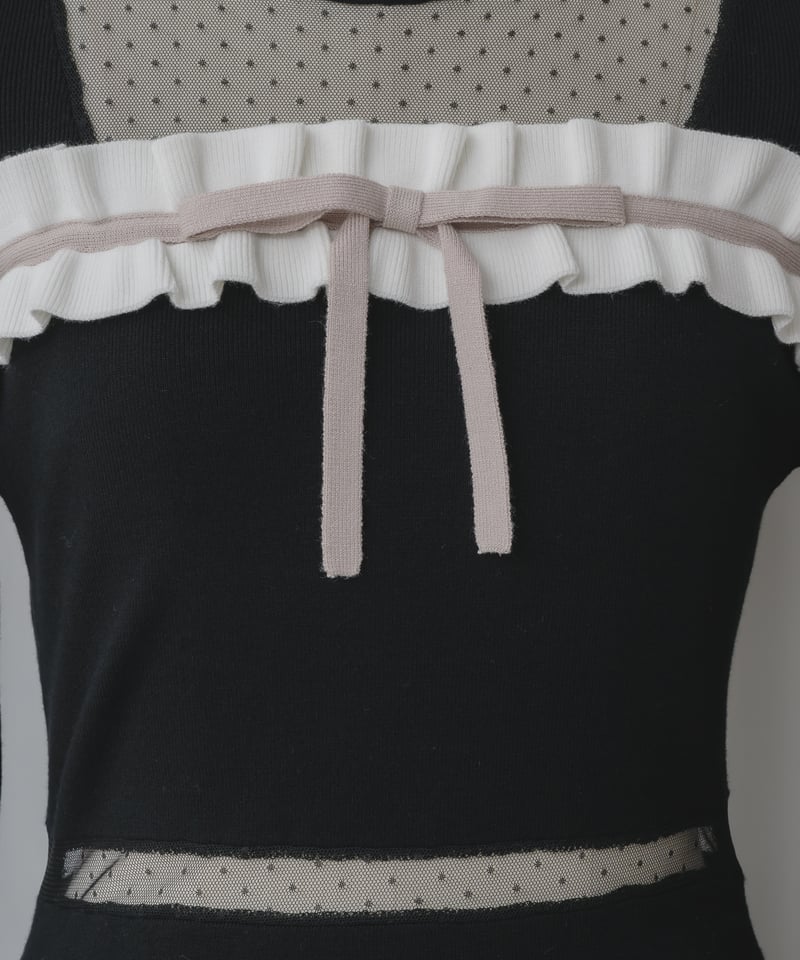 新品honeymewピンク ドットチュールロングスリーブワンピース ドットチュールフリルロングスリーブワンピース | DOLCELICHE