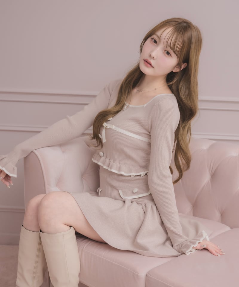 バイカラーリボンミニスカートセットアップ | DOLCELICHE（ドルチェ