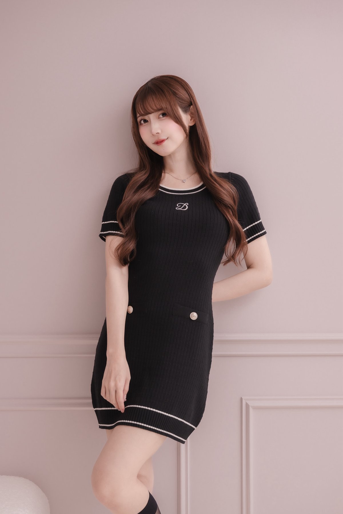 関税込♭*courreges*リブニット×ロゴ刺繍 ミニワンピース ロゴ刺繍ニットミニワンピース | DOLCELICHE(ドルチェリーチェ)