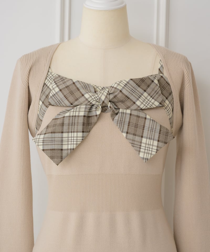 ボレロ付きチェックリボンニットワンピース | DOLCELICHE（ドルチェ