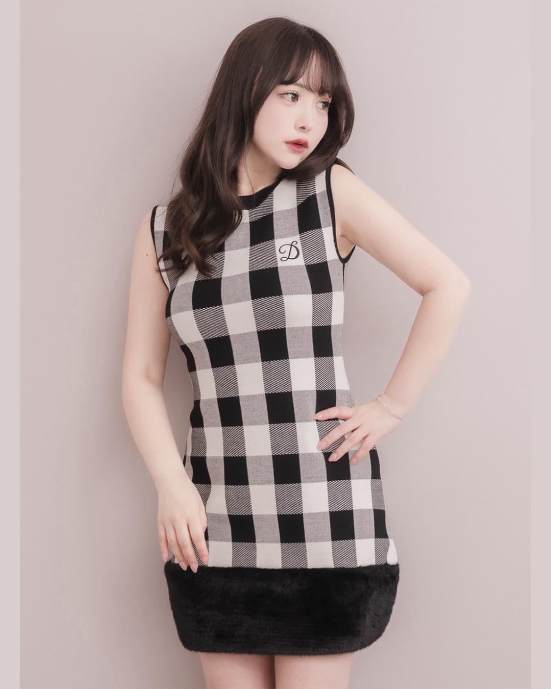 ファーチェックミニニットワンピース | DOLCELICHE（ドルチェ