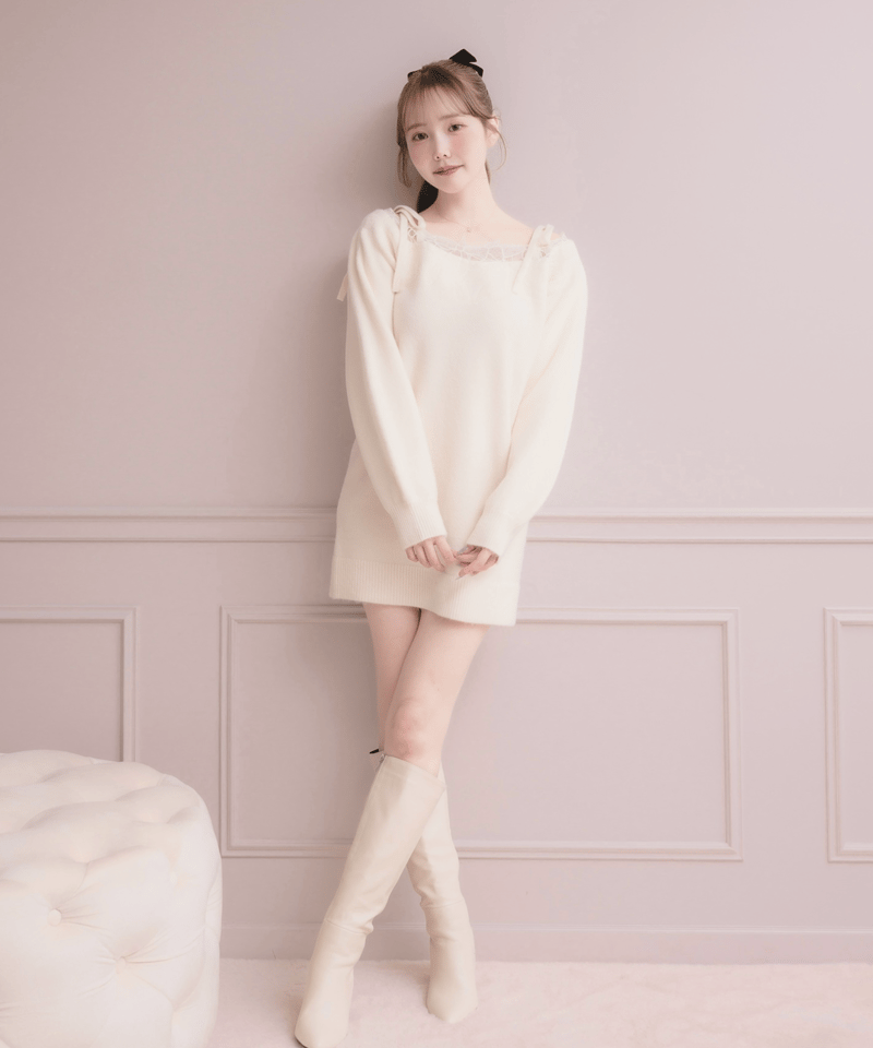 リボン刺繍ミニニットワンピース | DOLCELICHE（ドルチェリーチェ）