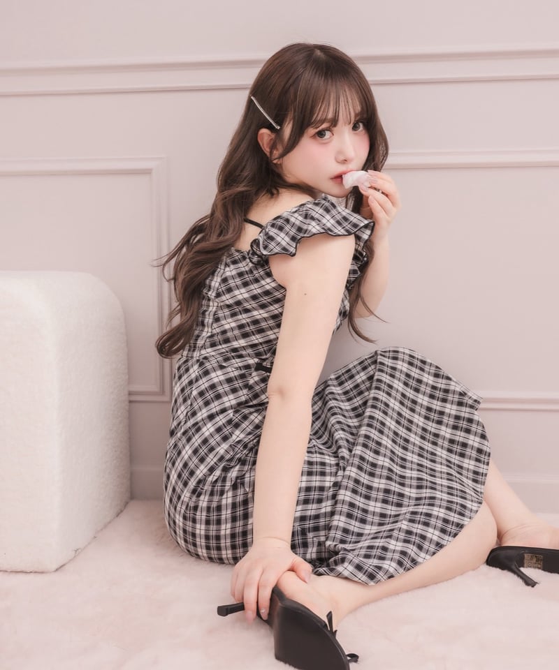 スクエアネックフリルチェックワンピース | DOLCELICHE（ドルチェ