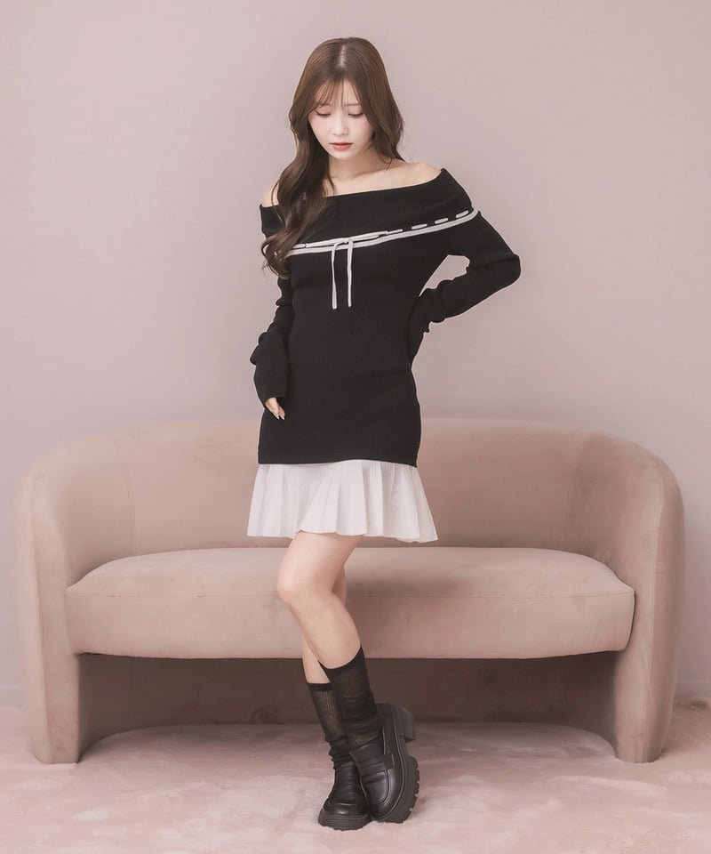 オフショルバイカラーミニニットワンピース | DOLCELICHE