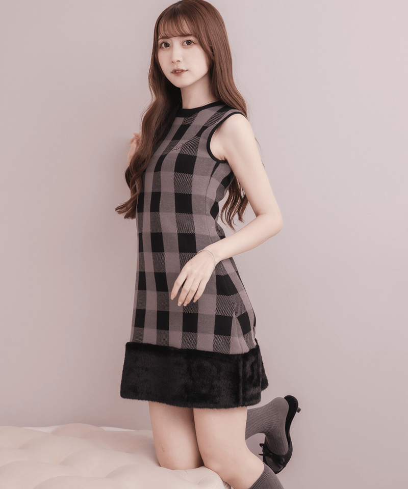 DOLCELICHE ドルチェリーチェ ワンピース　チェック ファーチェックミニニットワンピース | DOLCELICHE（ドルチェ