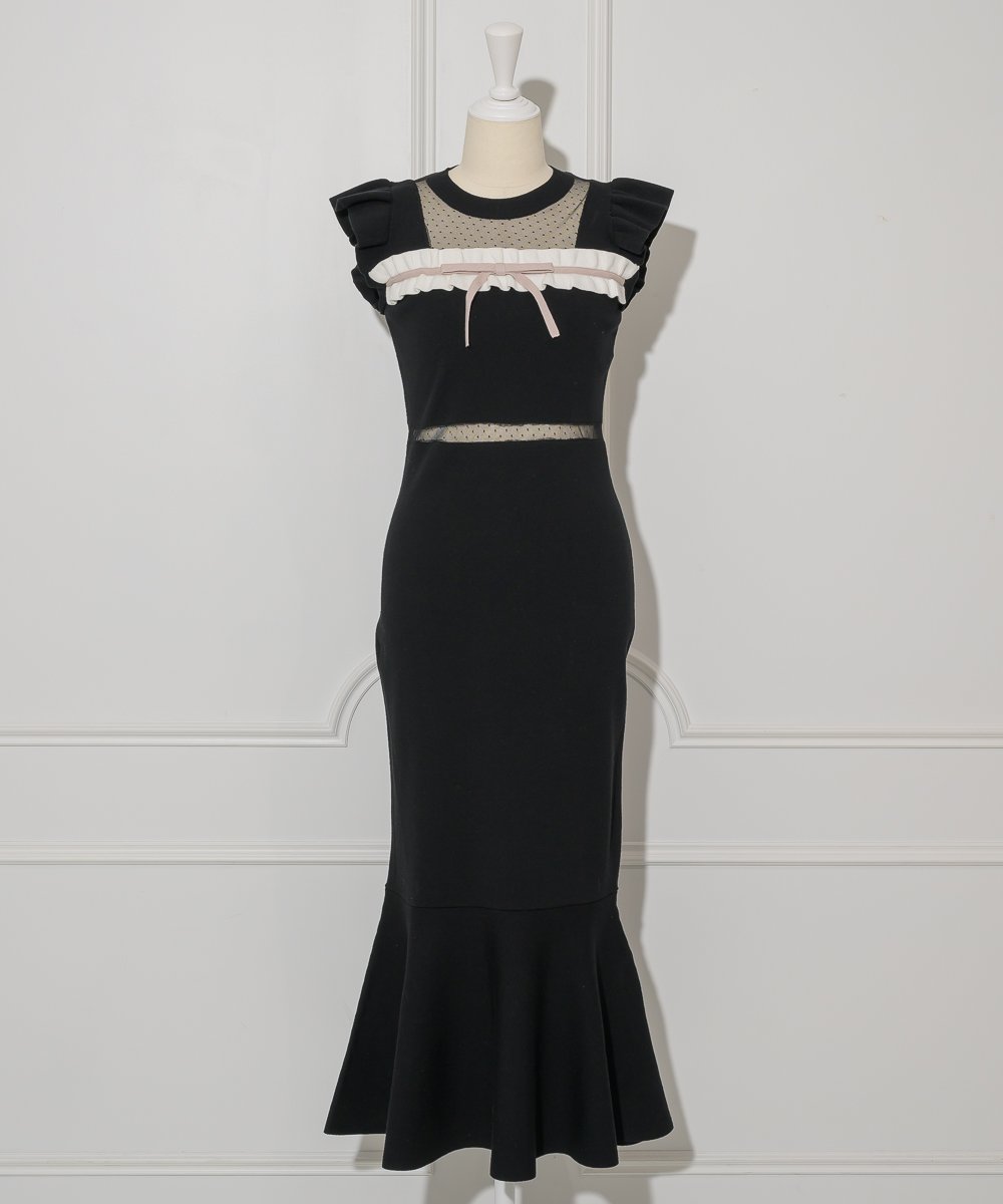 DOLCE LICHE ドットチュールフリルニットワンピース ピンク DOLCELICHE ドットチュールフリルニットワンピース ピンク