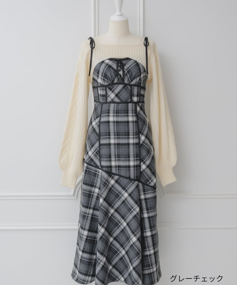 ニットトップス×チェックワンピースセット | DOLCELICHE（ドルチェ