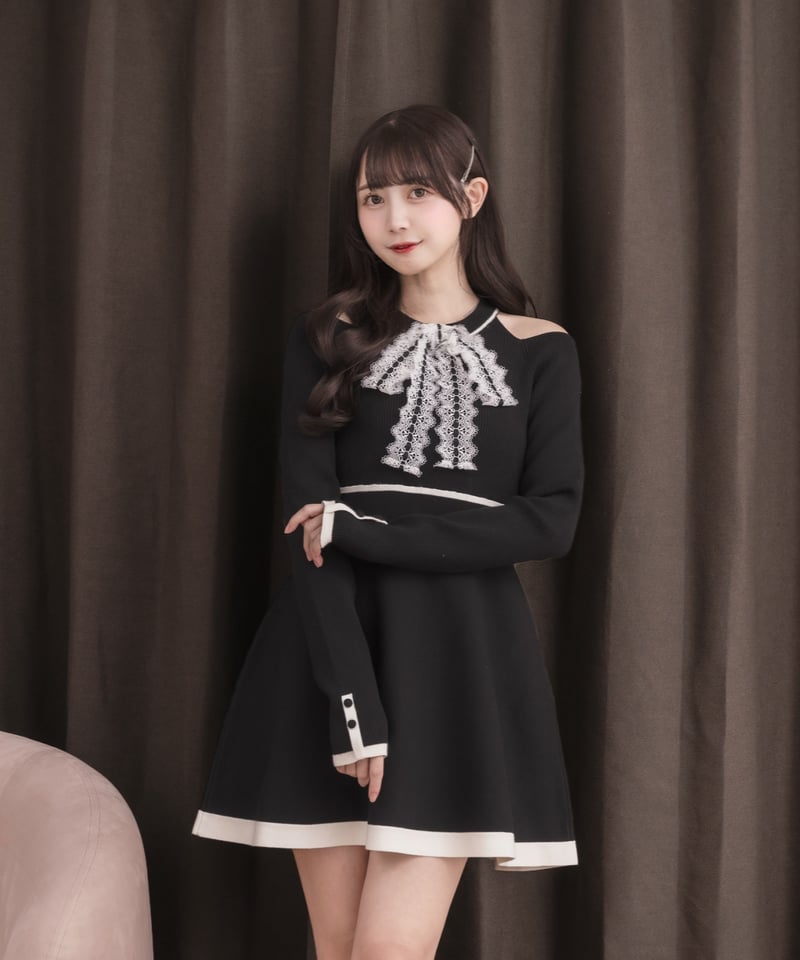 レースリボンミニニットワンピース【2月中旬頃お届け予定