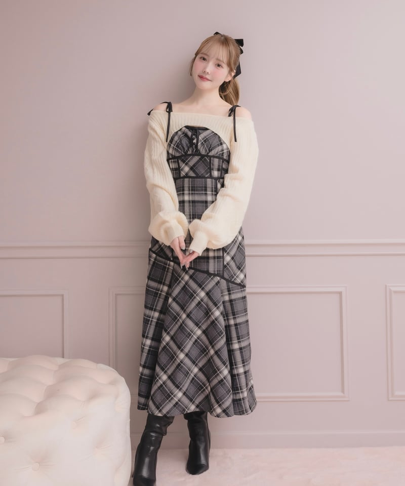 ニットトップス×チェックワンピースセット | DOLCELICHE（ドルチェ