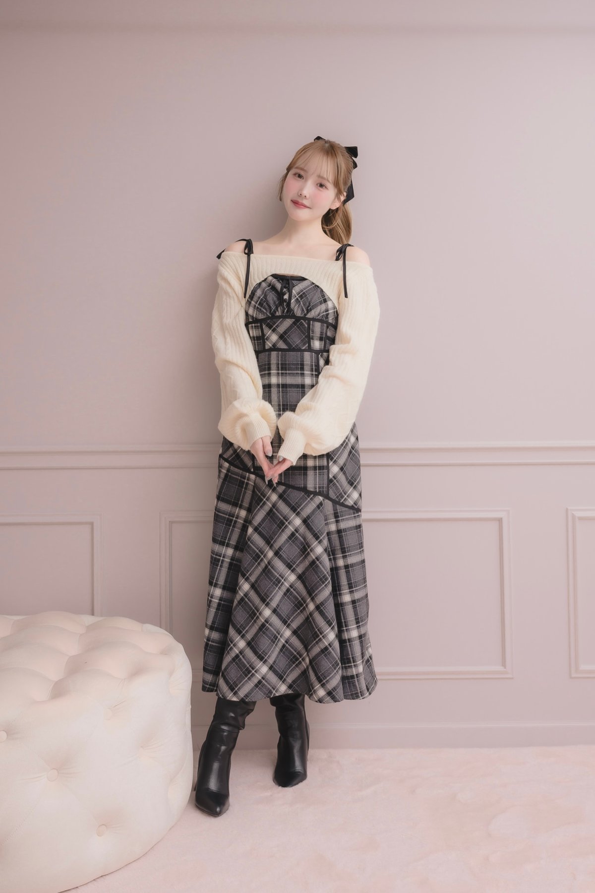 ニットトップス×チェックワンピースセット | DOLCELICHE（ドルチェ