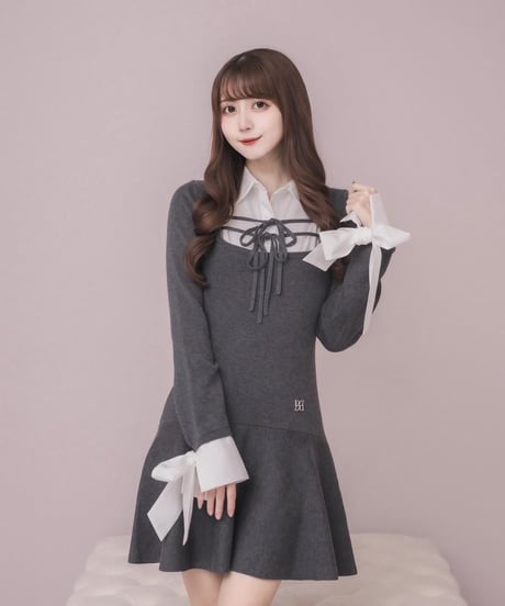 シャツレイヤードミニニットワンピース