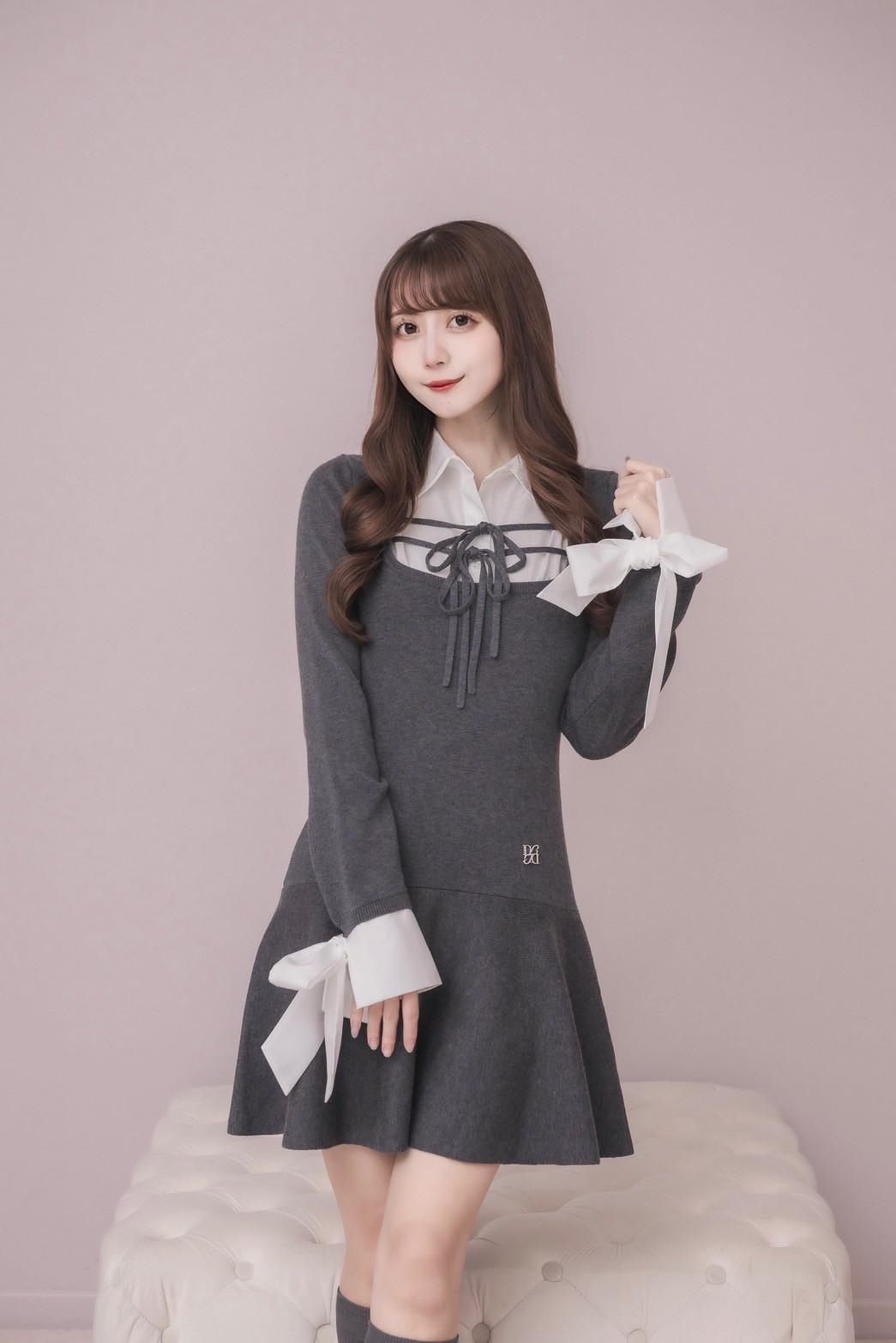 Apuweiser-riche ケーブルシャツレイヤードミニニットワンピース シャツレイヤードミニニットワンピース | DOLCELICHE（ドルチェリーチェ）