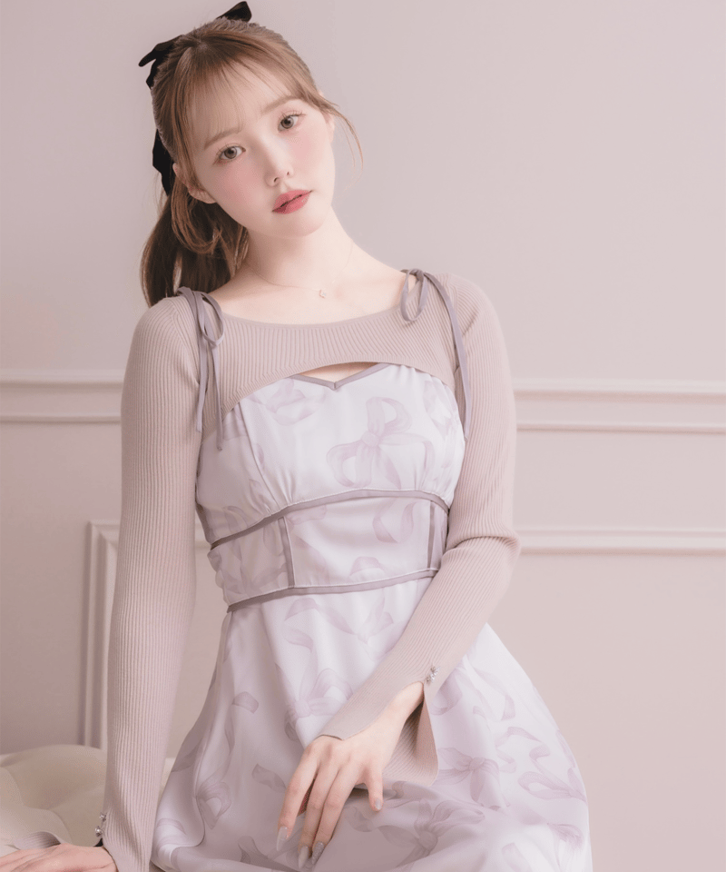 ニットトップス×リボンプリントワンピース | DOLCELICHE（ドルチェ