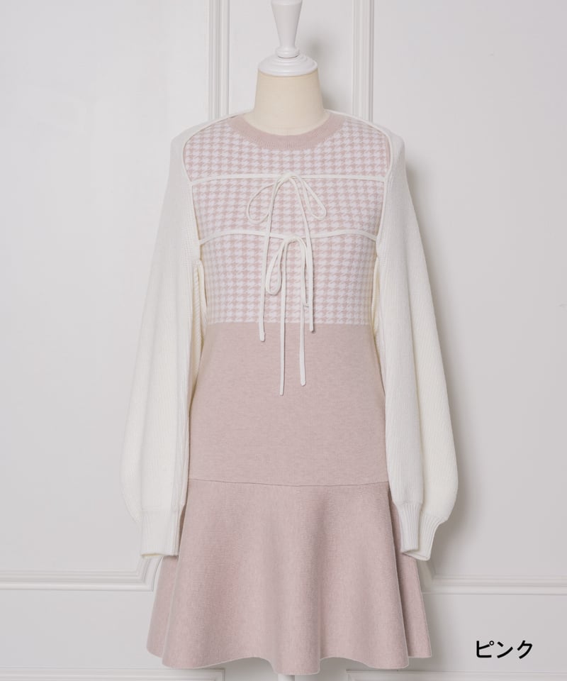 千鳥柄ミニニットワンピカーデセット | DOLCELICHE（ドルチェリーチェ）