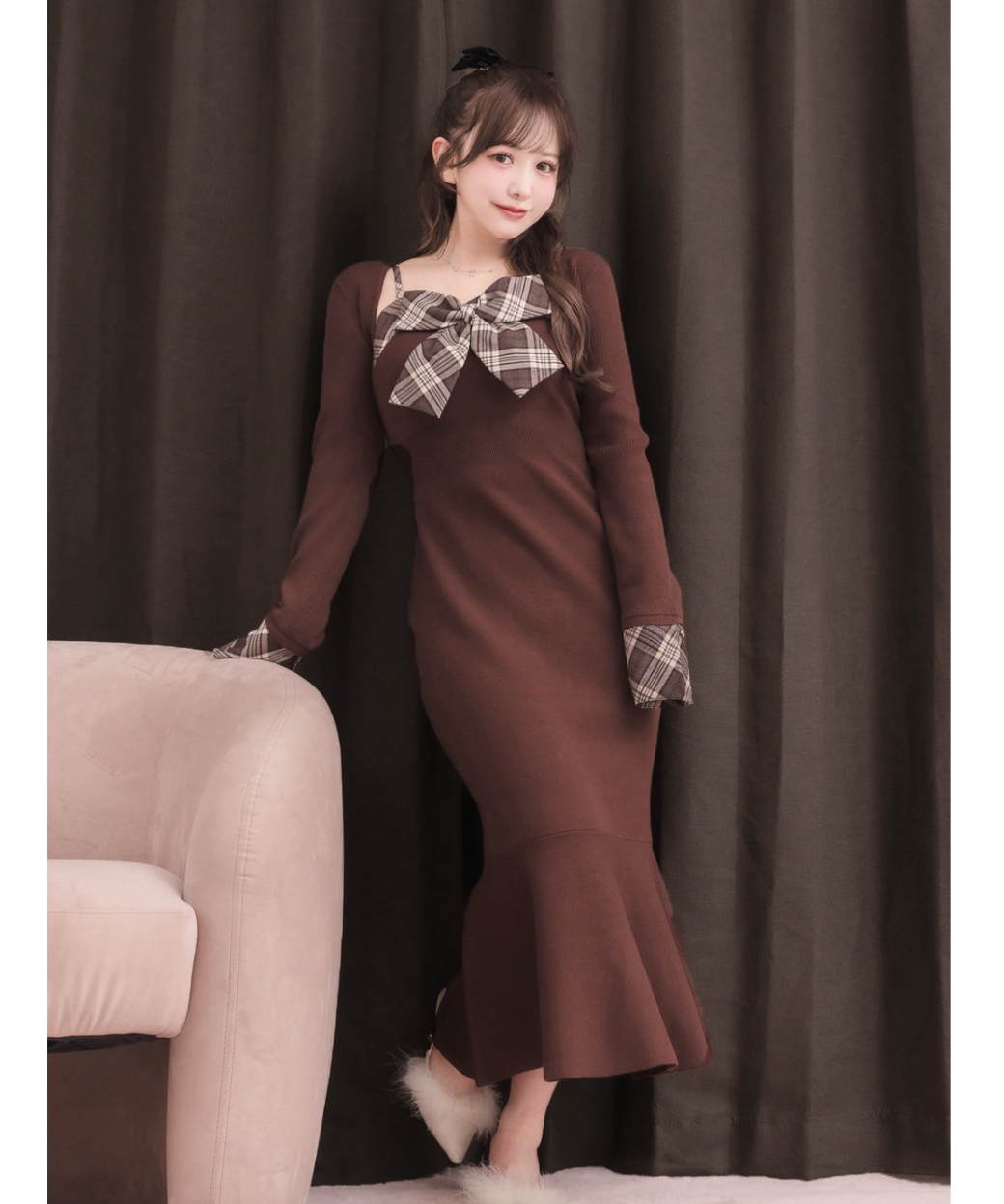 【新品・未開封】ドルチェリーチェ ボレロ付き チェックリボン ニットワンピース ボレロ付きチェックリボンニットワンピース | DOLCELICHE（ドルチェ