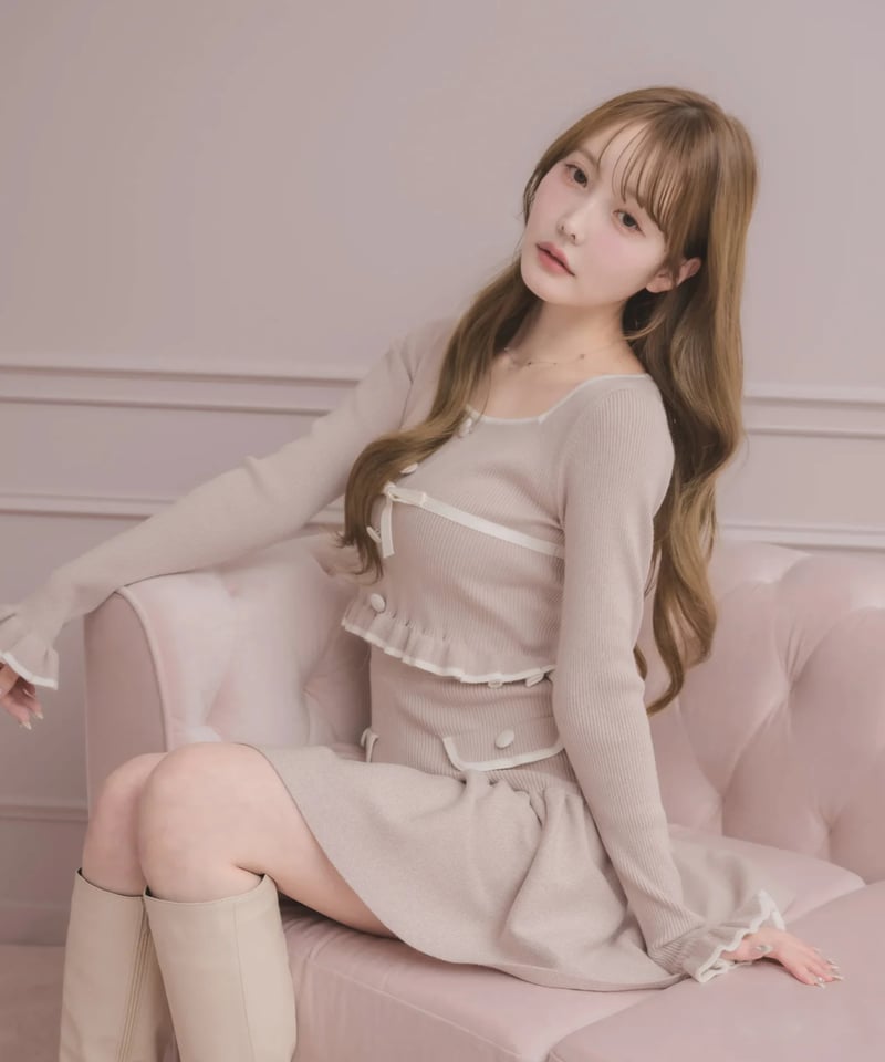 バイカラーリボンミニスカートセットアップ | DOLCELICHE（ドルチェ
