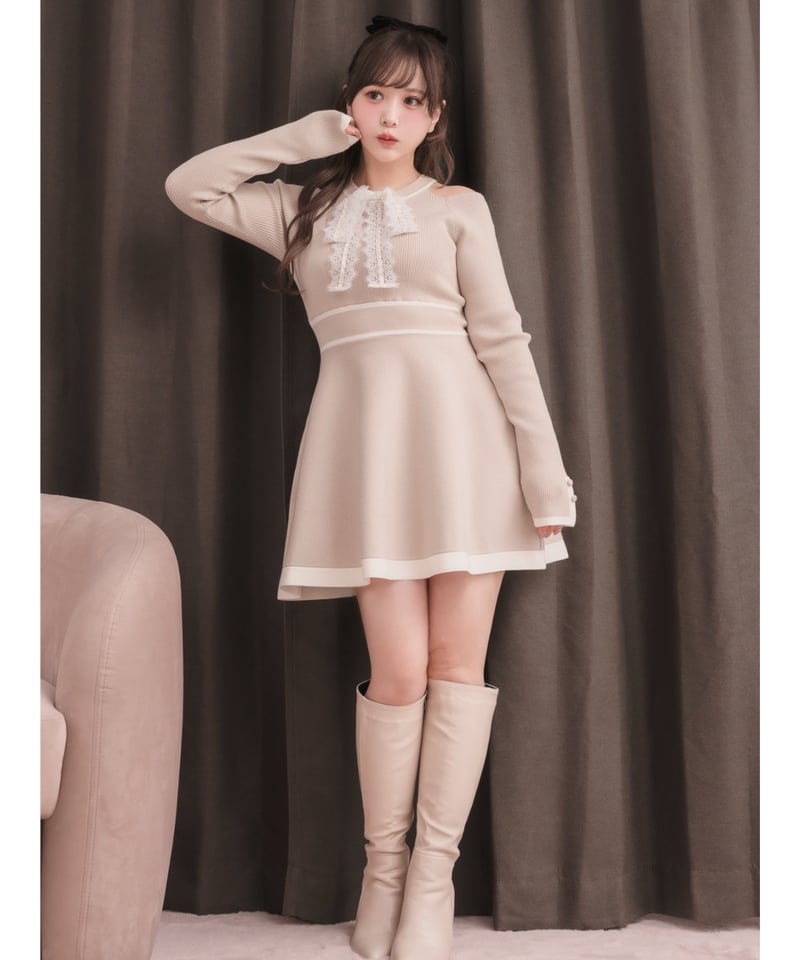 レースリボンミニニットワンピース【2月中旬頃お届け予定