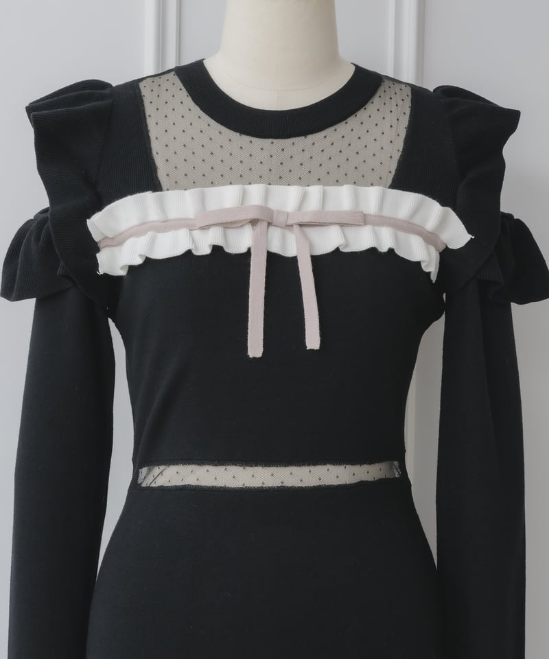 ドットチュールフリルロングスリーブワンピース | DOLCELICHE