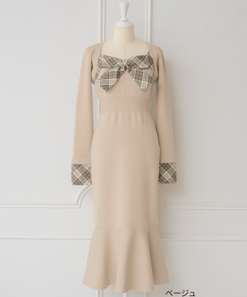 ボレロ付きチェックリボンニットワンピース | DOLCELICHE（ドルチェ