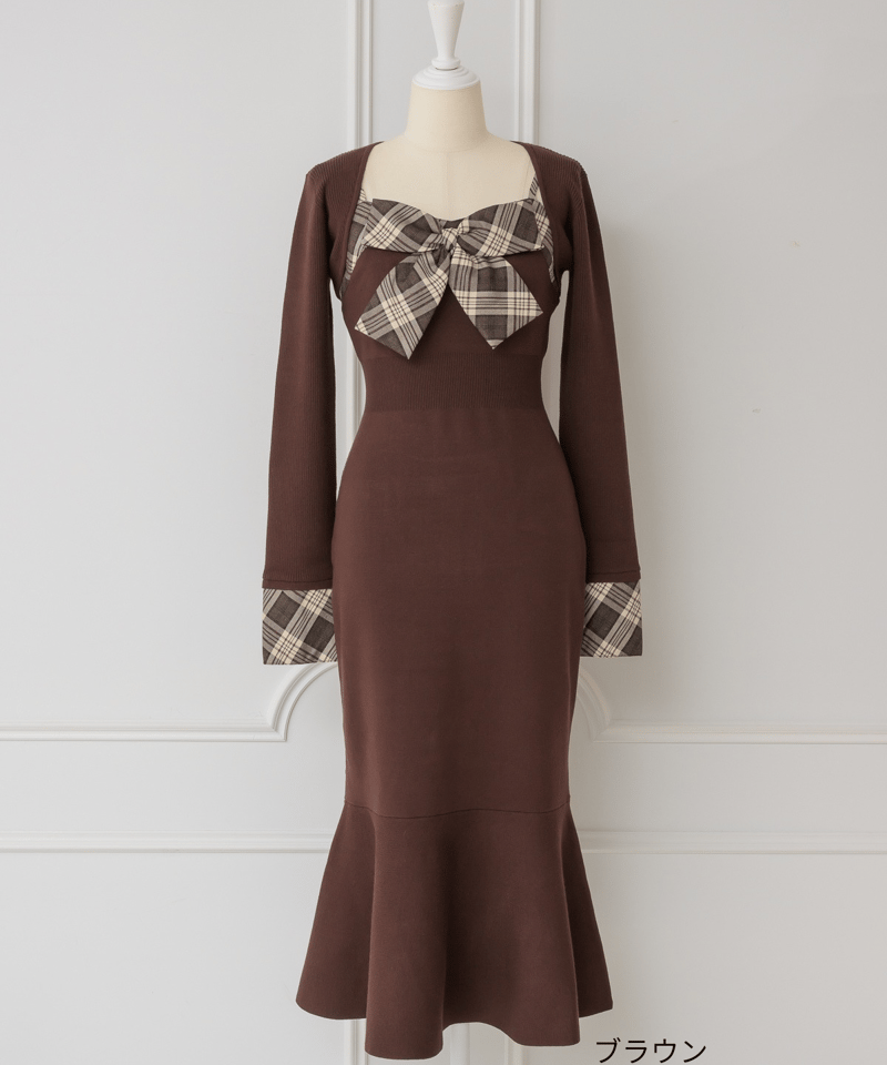 ボレロ付きチェックリボンニットワンピース | DOLCELICHE（ドルチェ