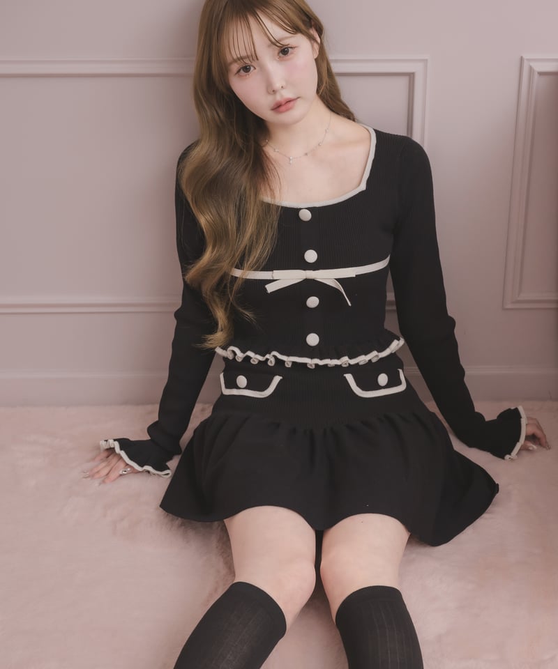 Midnight6 ミドナイ ベアー コンプリートセット バイカラーリボンミニスカートセットアップ | DOLCELICHE（ドルチェ