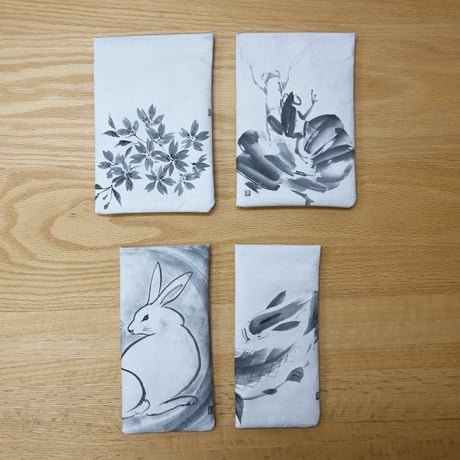 水墨画のばね口ポーチ