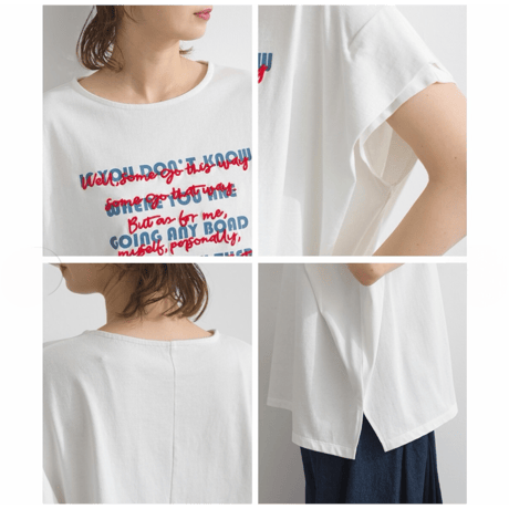 2946 重ね文字 プリント＆刺繍 ロゴ ボクシーシルエット Tシャツ