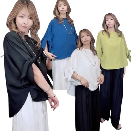 129 袖リボン付きバックロングブラウス