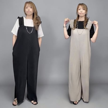 73622フリーカットプリーツ　サスフリルオールインワン