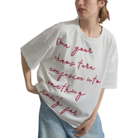 3386メッセージ ロゴ刺繍 半袖 Tシャツ