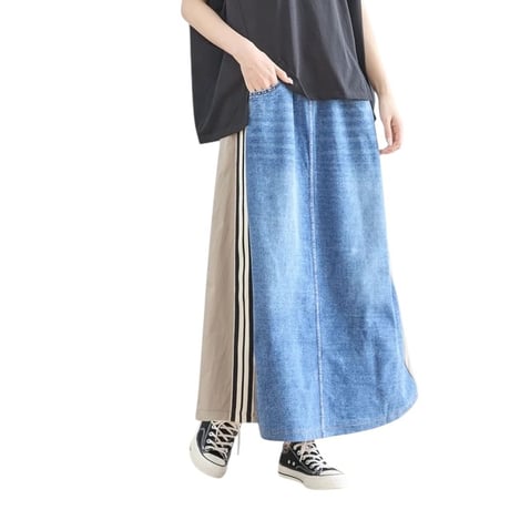 テープラインデニムミックススカート