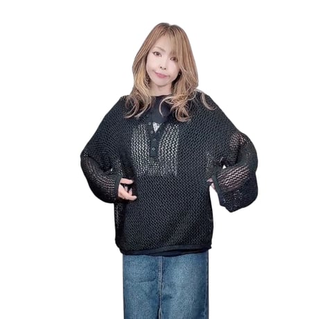 1746メッシュ編みヘンリーネックPO