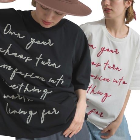3386メッセージ ロゴ刺繍 半袖 Tシャツ