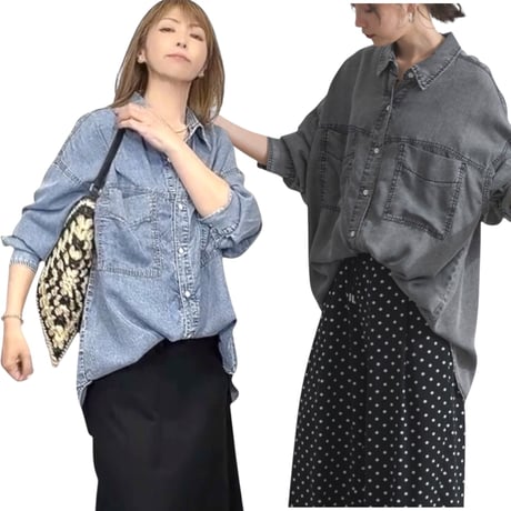 【6/5入荷】248062接触冷感 4.5oz とろみ  裾2way デニムシャツ