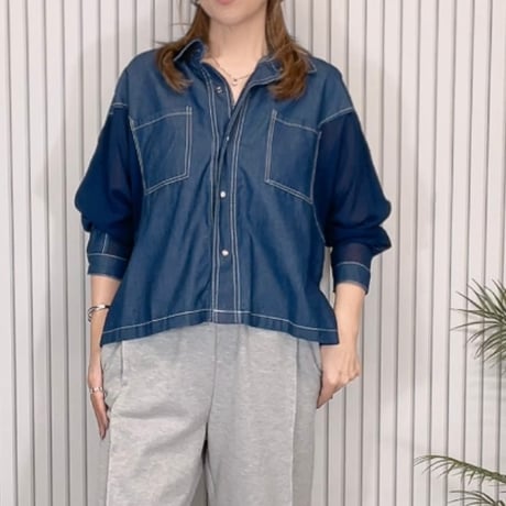 袖シアー切り替えデニムBigシャツ♥️