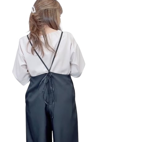0090左サイドジップ キャミ ワイド サロペット パンツ