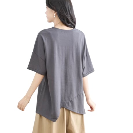 ロゴプリントアシメヘムTシャツ